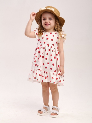 342-КЛ. Платье детское из муслина, хлопок 100%, клубника, р. 98,104,110,116